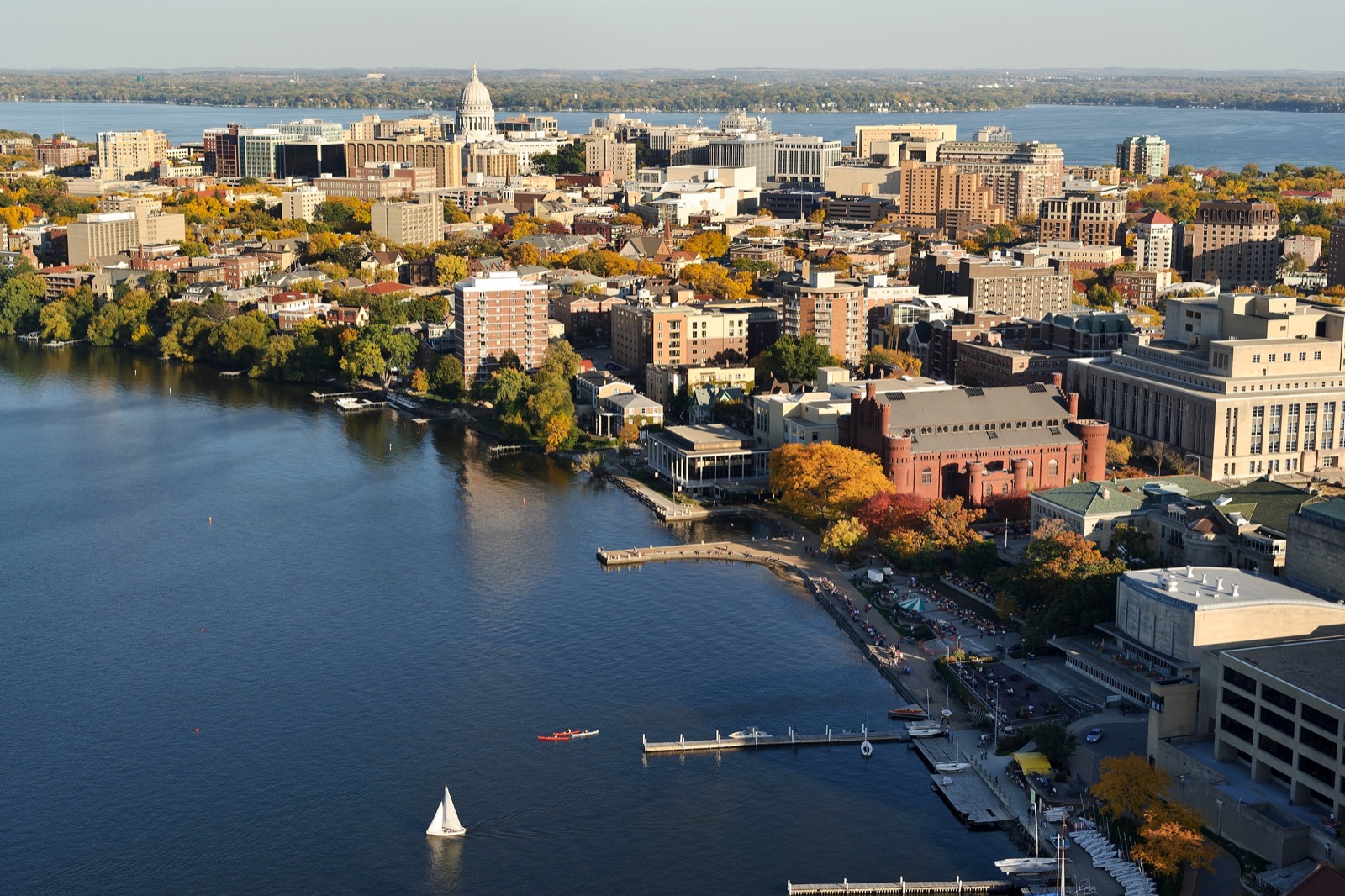 Aerial view of Madison and Lake Mendota